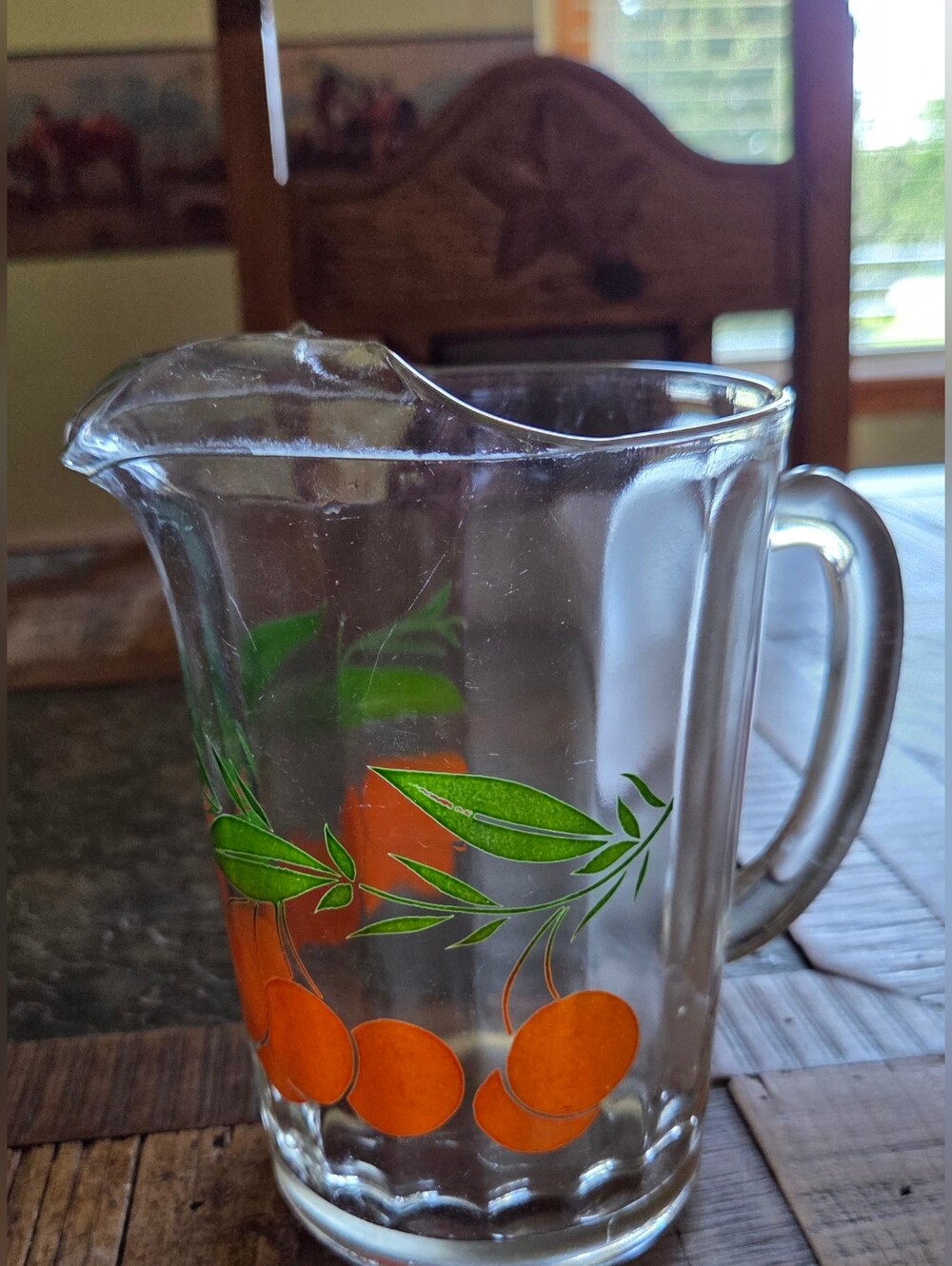 Vintage MCM Glass Orange Juice Pitcher 1 Qt w/ Ice Lip